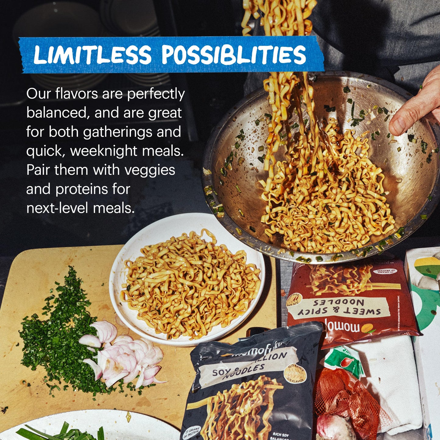 Sweet and Spicy Noodles Ramen Noodles by David Chang, 4 Pack of Restaurant Quality Air-Dried Instant Noodles Now with More Sauce