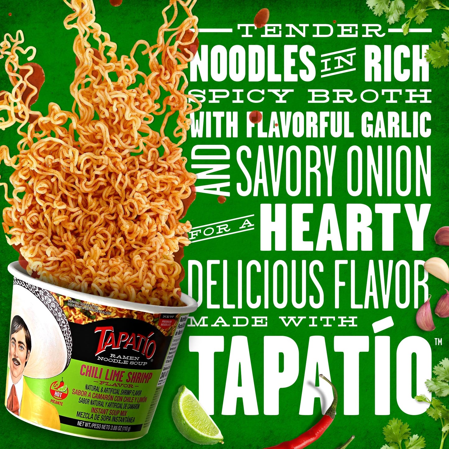 Tapatio Spicy Ramen Noodles - Chili Lime Shrimp Flavor - Instant Meal With Microwaveable Soup Bowl - 3.8 Oz (Pack Of 6)