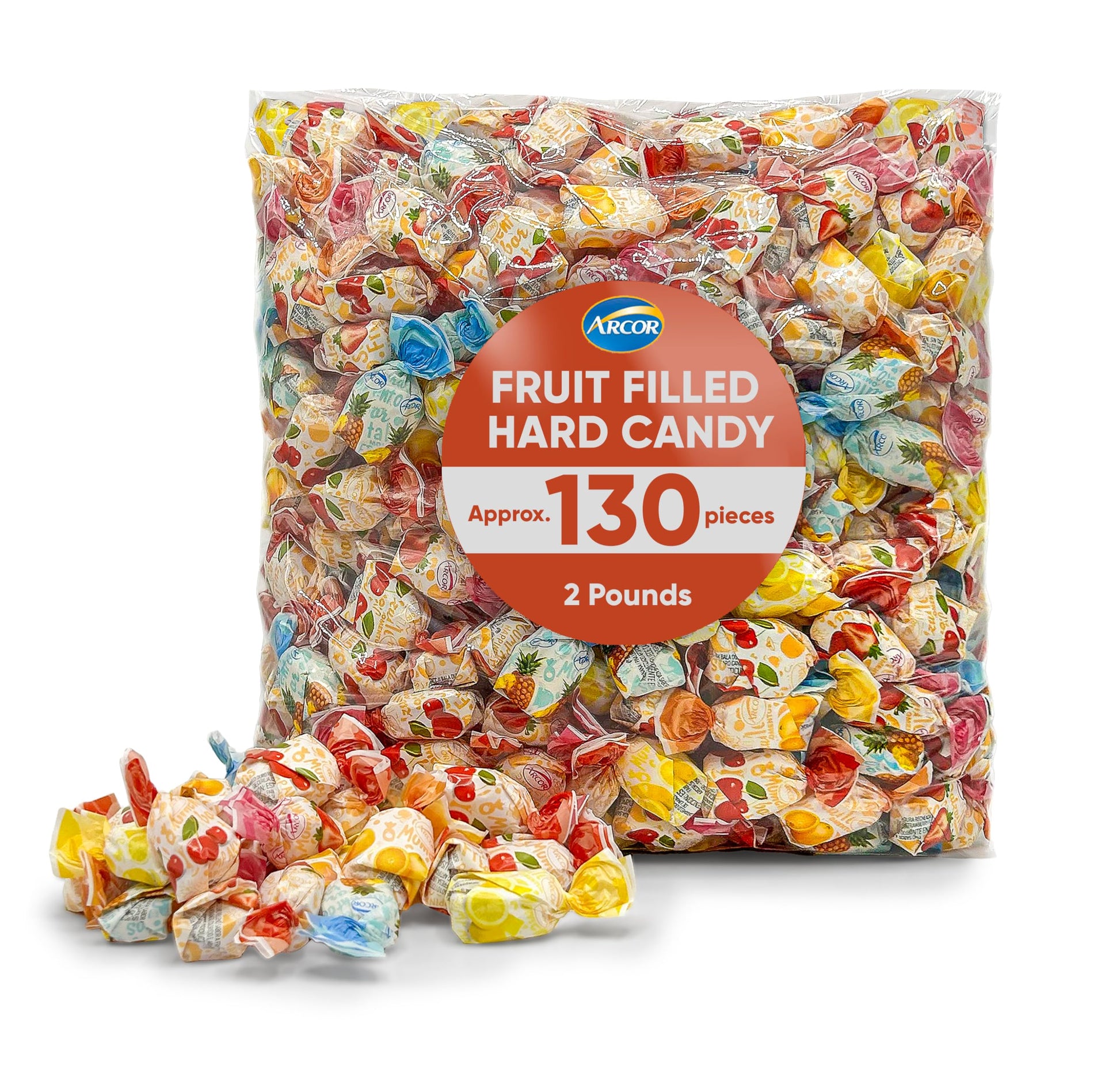 Arcor Fruit Filled Candy - Hard Bulk Candy - 2 Pounds Approx 130 - Candy Variety Pack With Fruit Filled Candy - Hard Candy Soft
