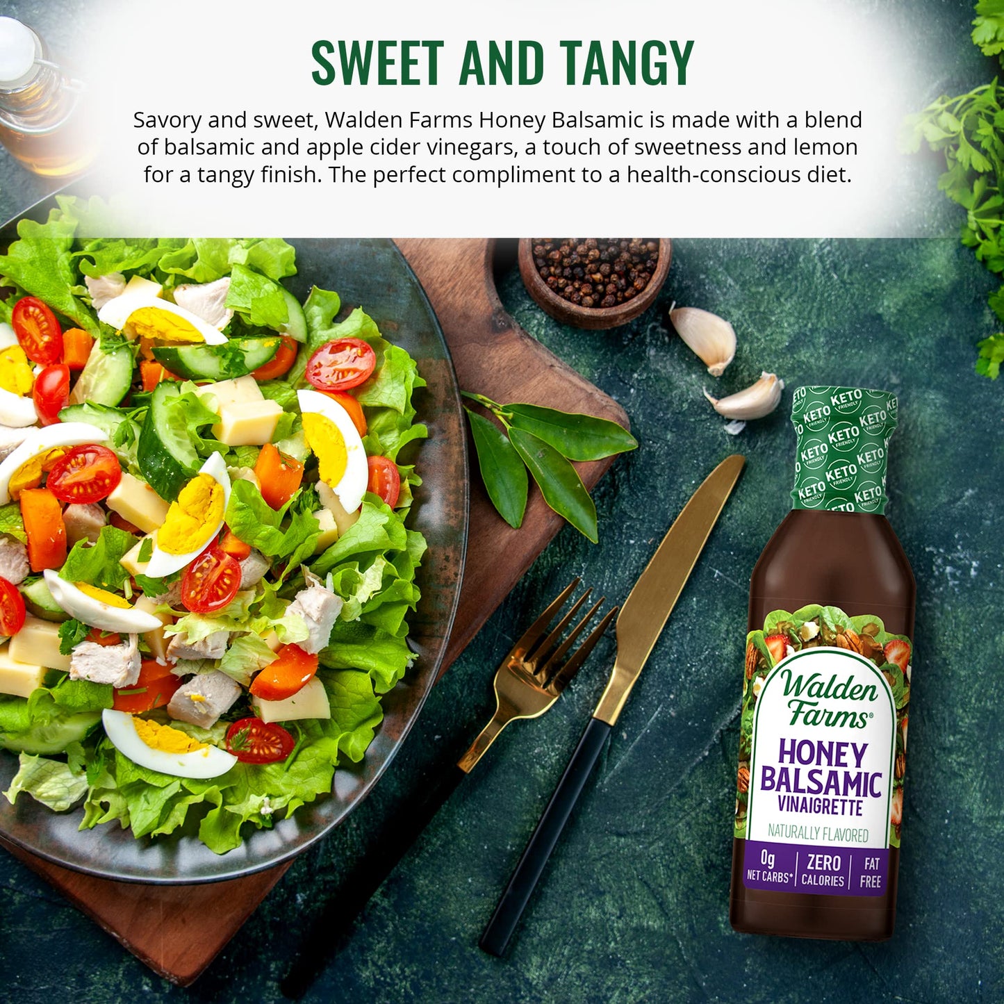 Walden Farms Honey Balsamic Vinaigrette - Calorie-Free, Gluten-Free, Low Carb, Keto-Friendly, Vegan, Sugar-Free, Dressing With S