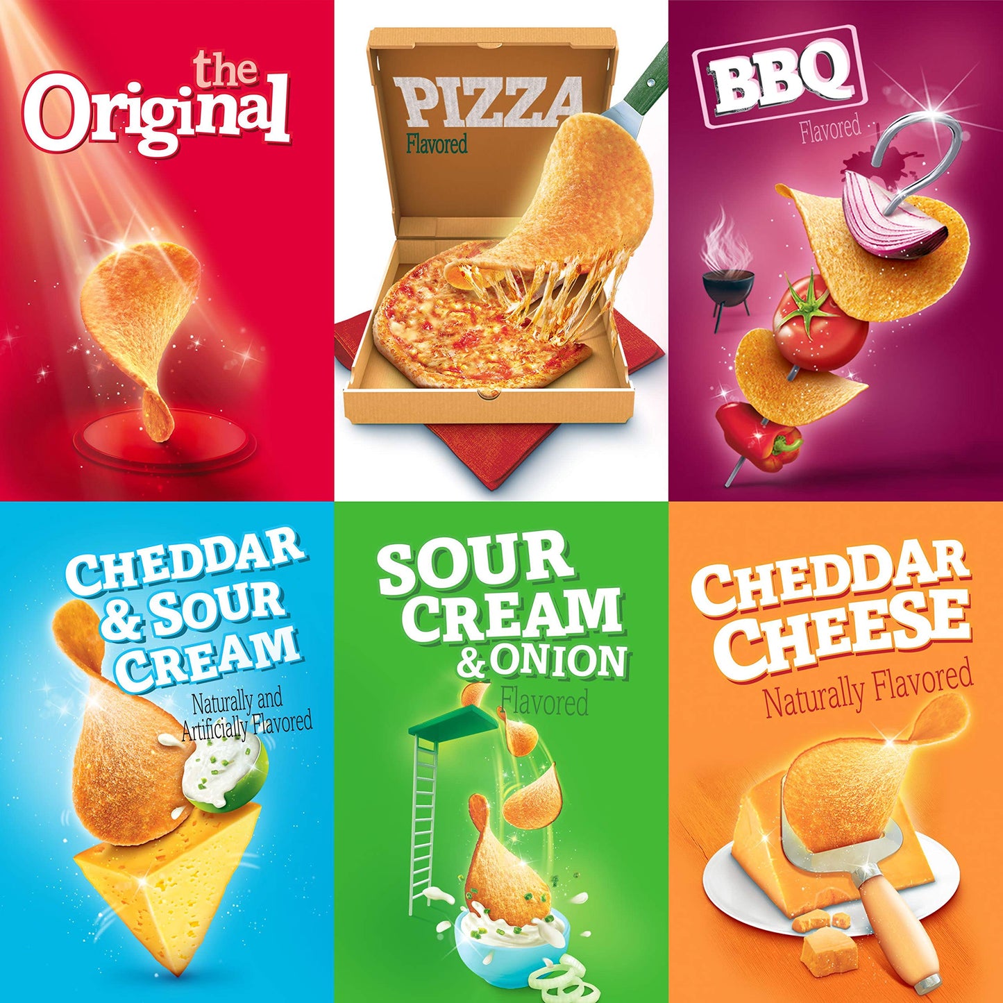 Pringles Flavored Variety Pack Potato Crisps - Original, Sour Cream and Onion, Cheddar Cheese, BBQ, Pizza, Cheddar and Sour Crea