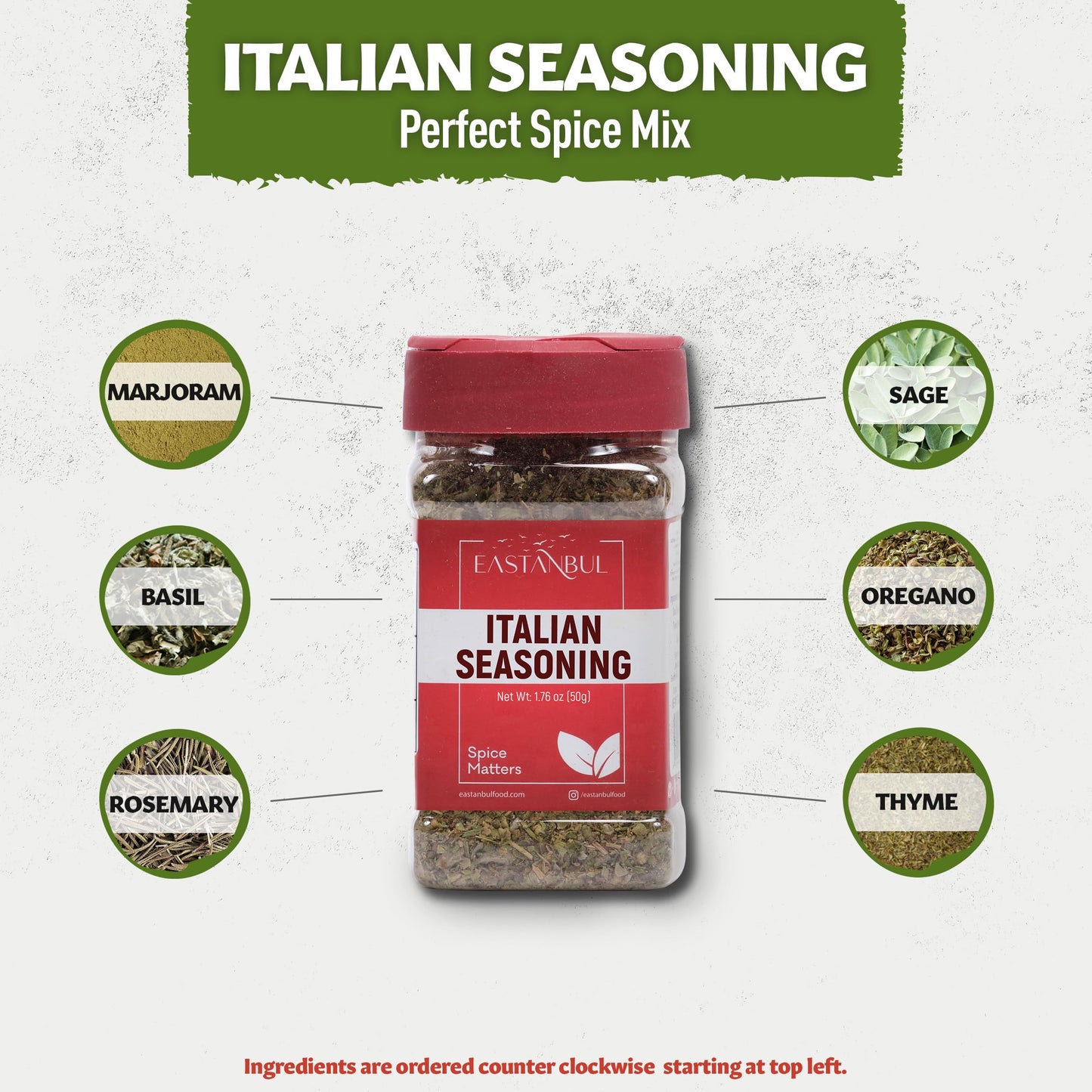 Eastanbul Italian Seasoning, 1.76Oz, Italian Seasoning Blend, Herbs Mix, Spices Medley, Gourmet Spice, Dry Dressing Mix, Perfect