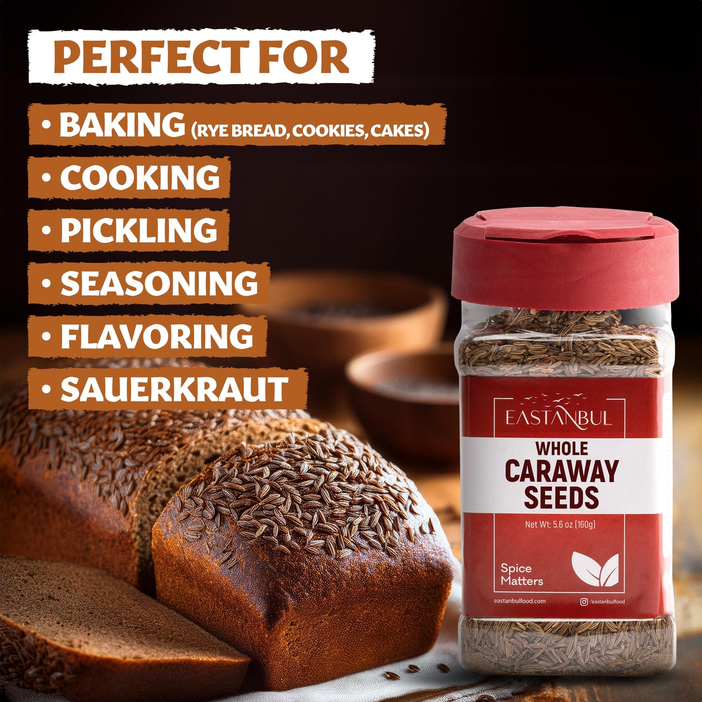 Eastanbul Caraway Seeds 5.6 Oz 100% Natural Carraway Seeds For Cooking, Fresh-Cut Whole Caraway Seed, Aromatic Caraway Seeds For