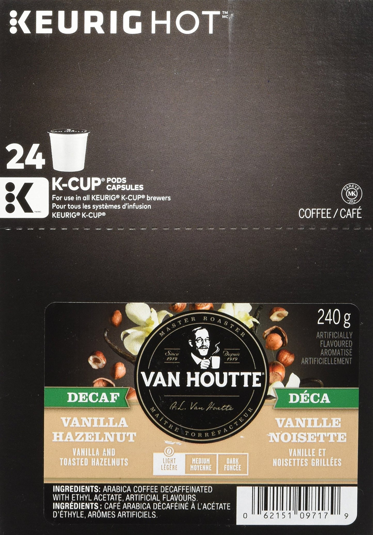 Van Houtte Vanilla Hazelnut Decaf K-Cups, 24 Count, Model 40-09717