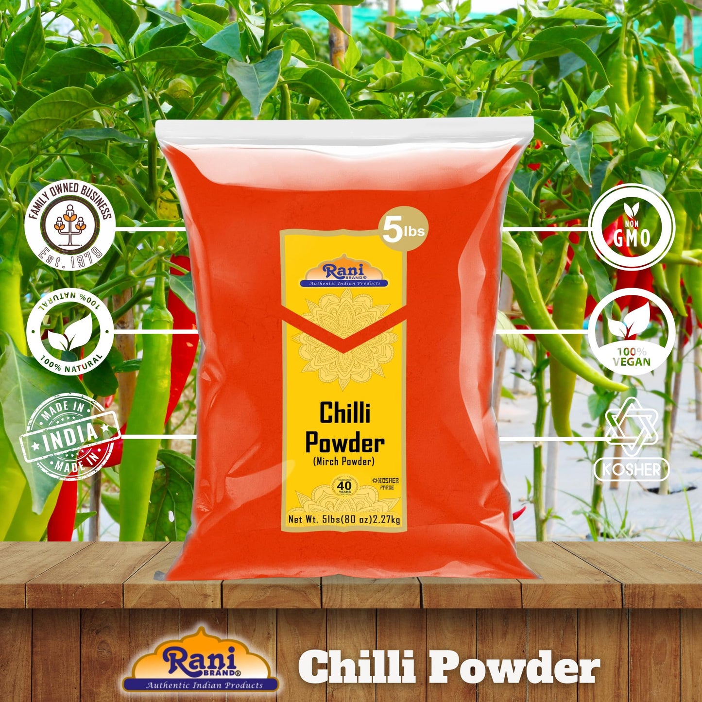 Rani Chilli Powder (Mirchi) Ground Indian Spice 80Oz (5Lbs) 2.27Kg Bulk ~ All Natural | Salt-Free | Vegan | No Colors | Gluten F