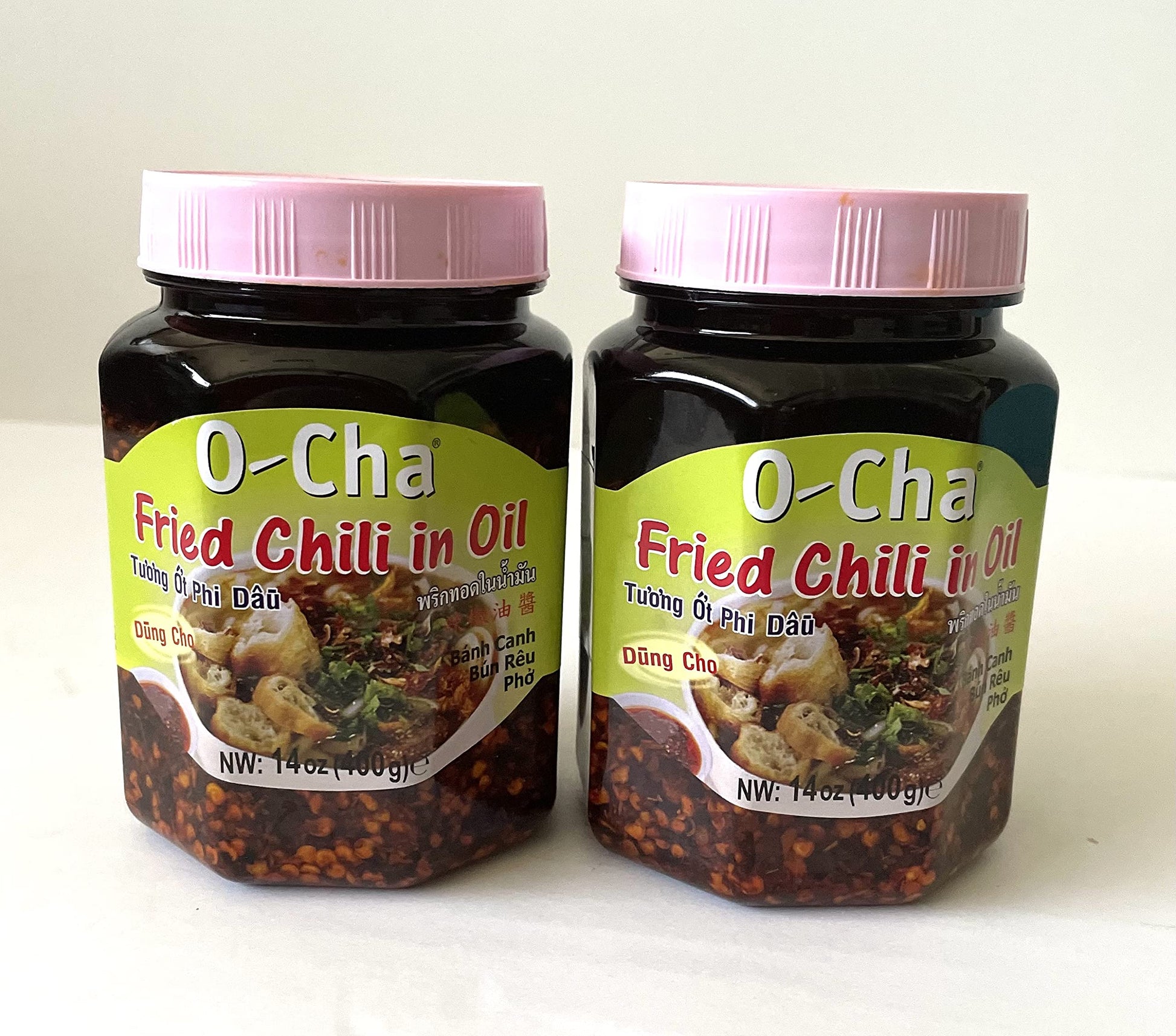 Fried Chili in Oil O-Cha Brand - Authentic Thai Flavor with Crispy Garlic and Red Onion 14 oz.(Pack of 2), Shipped by Thai Pantr