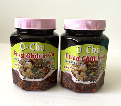 Fried Chili in Oil O-Cha Brand - Authentic Thai Flavor with Crispy Garlic and Red Onion 14 oz.(Pack of 2), Shipped by Thai Pantr