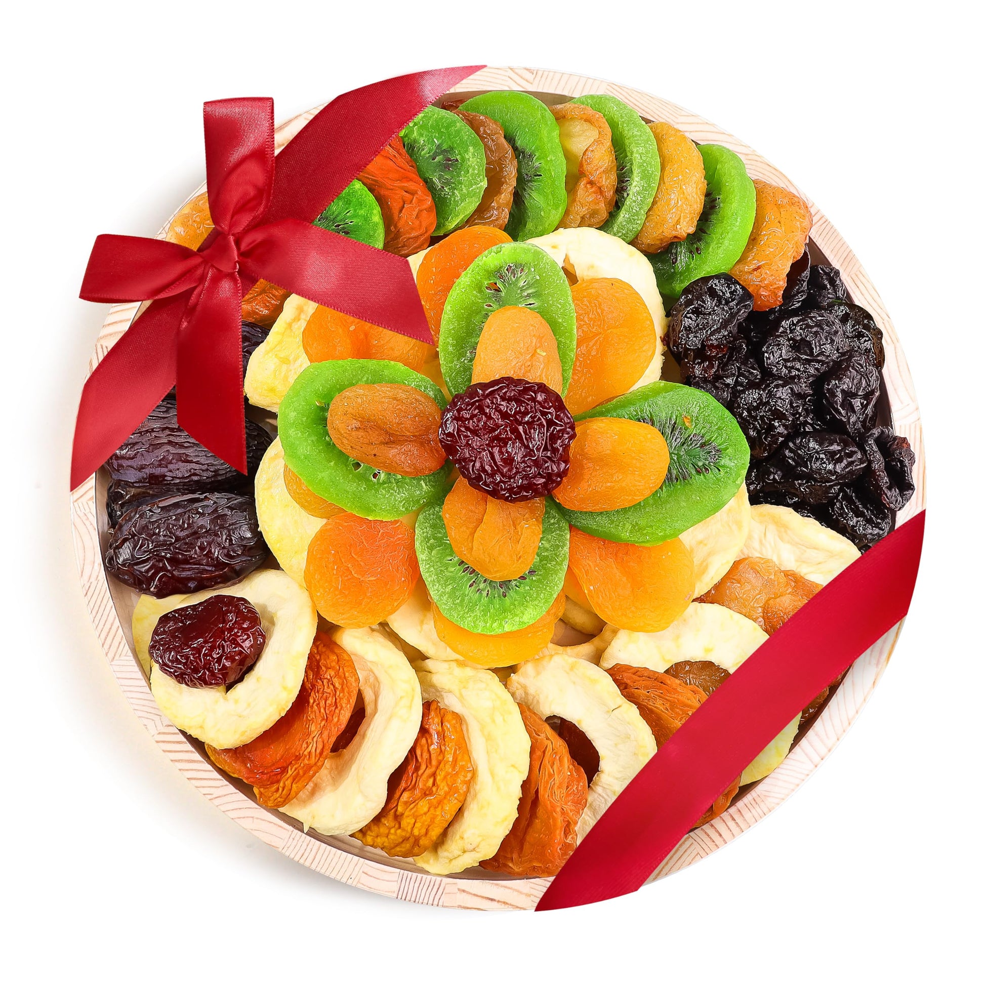 Dried Fruit Gift Basket - Gourmet Dry Fruit Tray in Wooden Platter - Healthy Snack Food Gift Basket for Women and Men - Perfect 