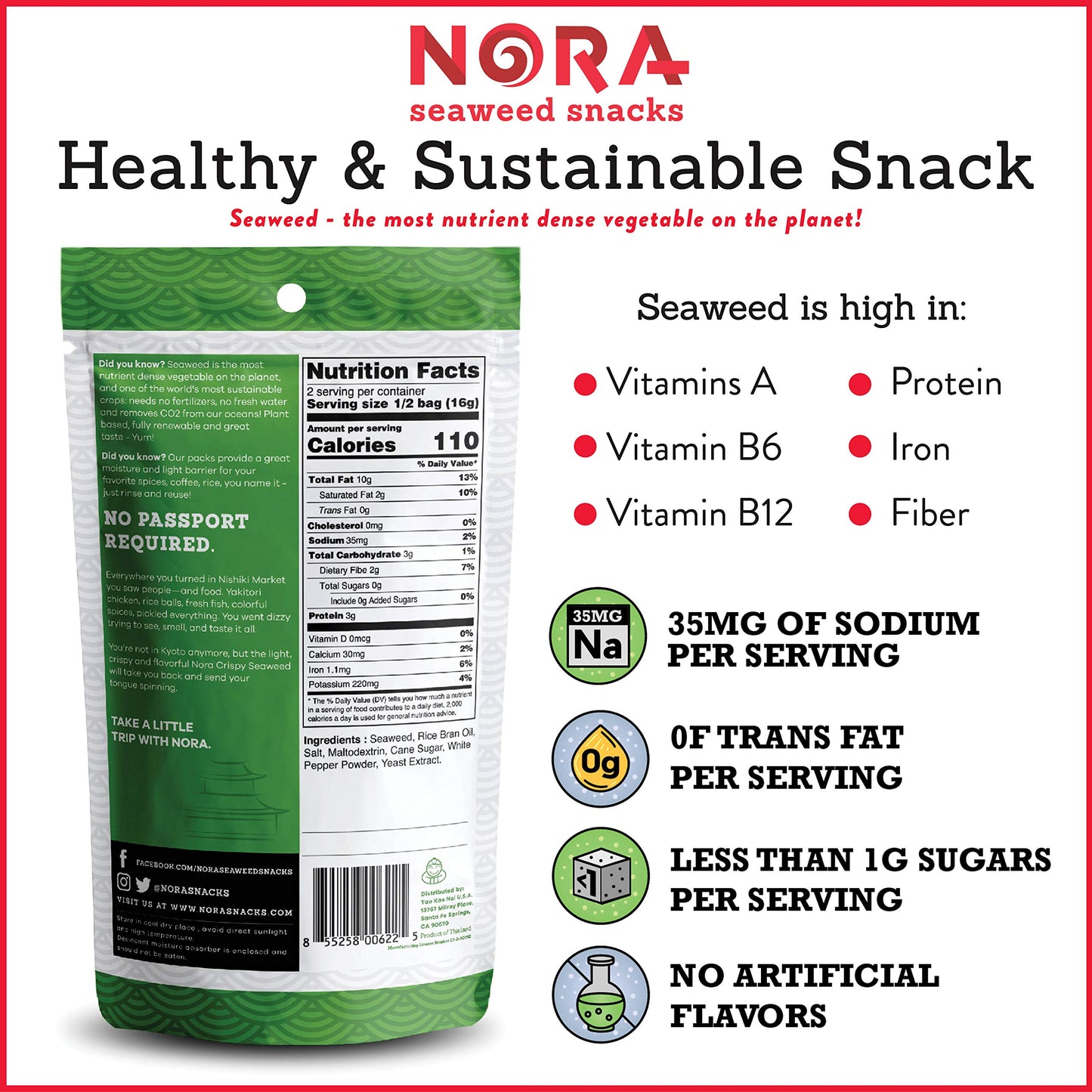 Original Crispy Seaweed Snacks By Nora, Low-Carb Healthy Snacks For Adults, Thick Nori Sheets Snack Strips, Asian Snacks, Vegan,