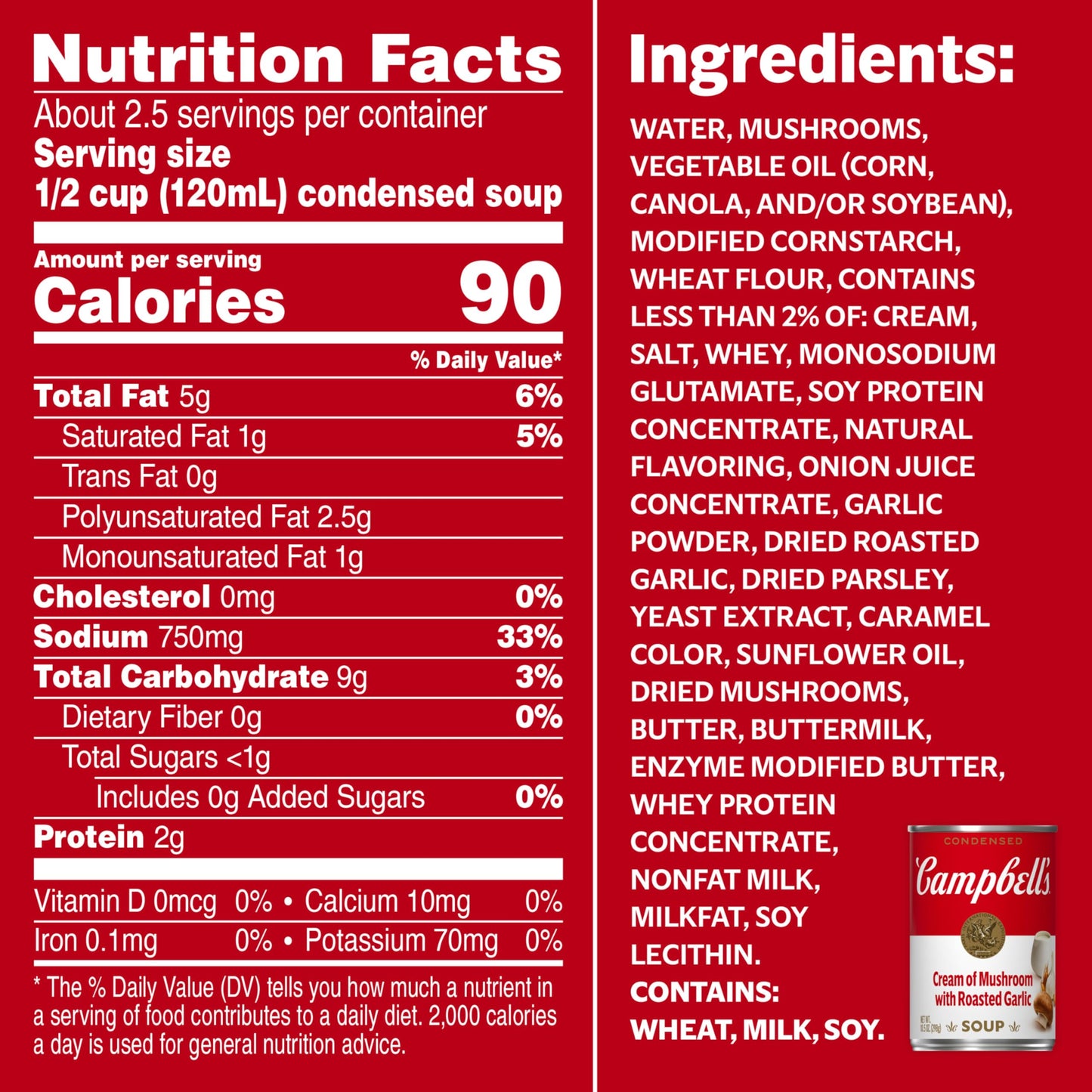 Campbells Cream of Mushroom Soup with Roasted Garlic, 10.5 oz Can