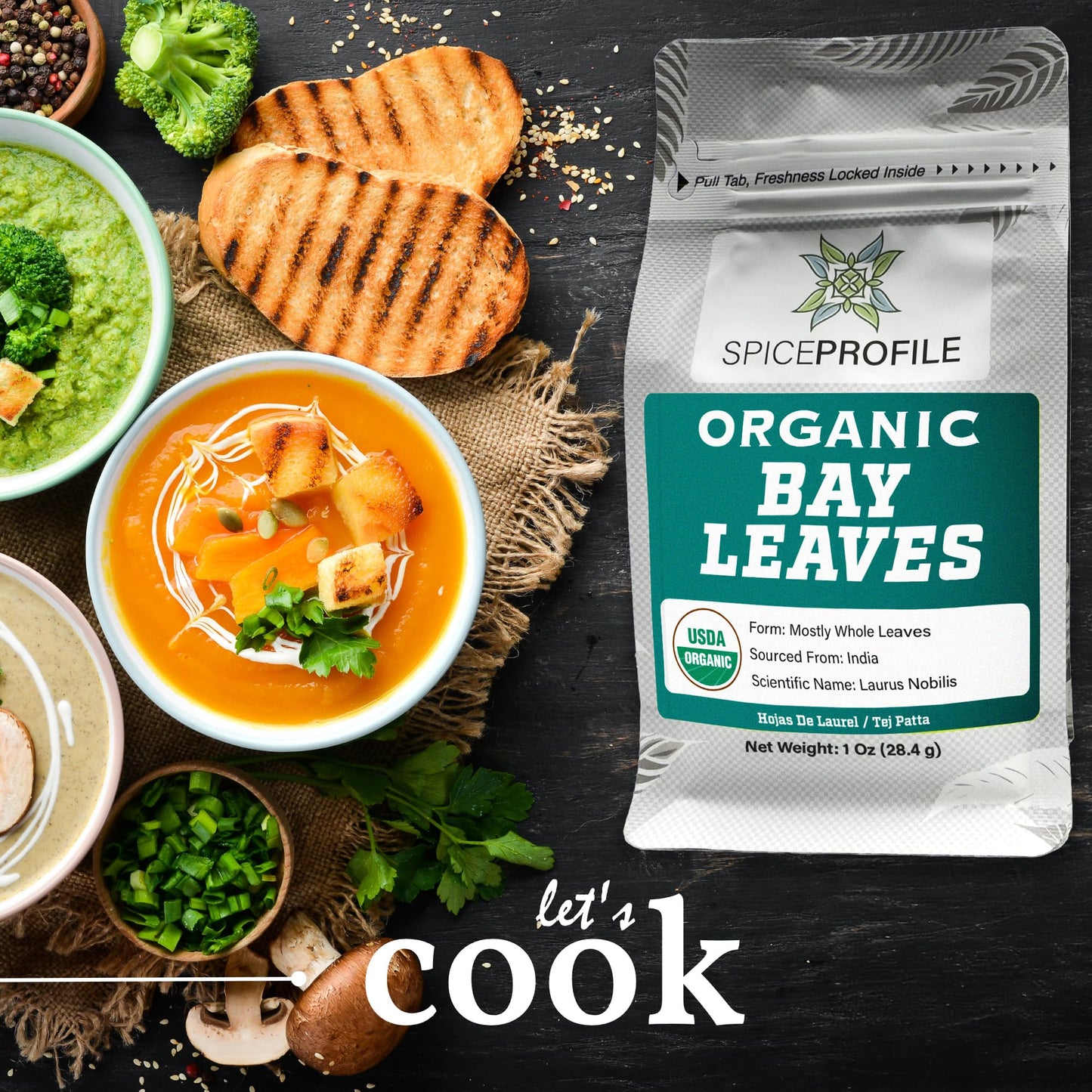 Spice Profile Usda Organic Bay Leaves, Lab Tested For Heavy Metals, Resealable 1Oz Pouch, Tej Patta, Hojas De Laurel
