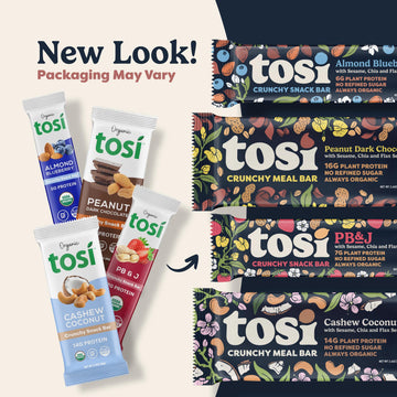 Tosi Cashew Blueberry Protein Bars - Crunchy Nut & Seed Vegan Snack Bars, Gluten Free, 6g Plant Based Protein, Organic Flax, Chi