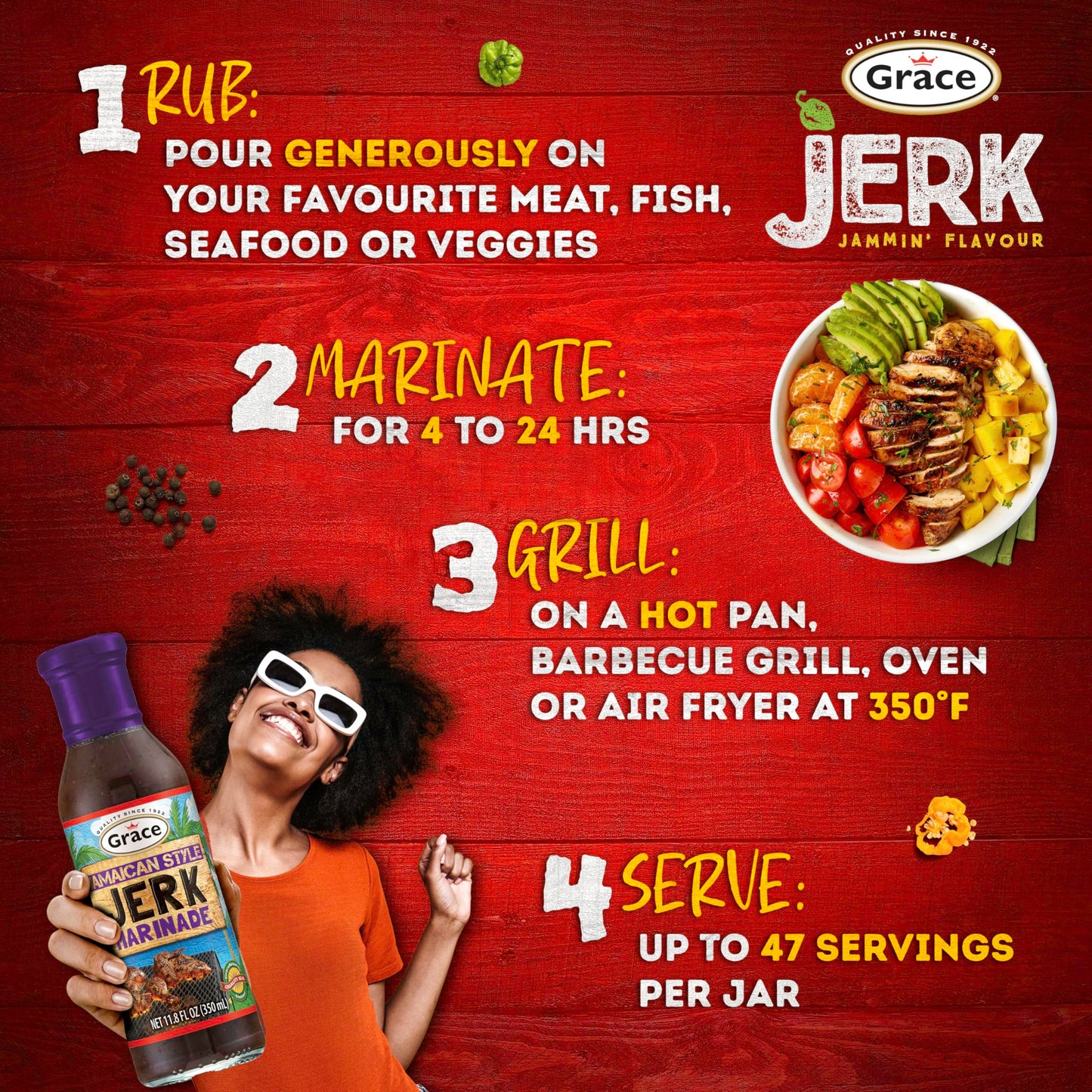 Grace Jamaican Jerk Marinade Sauce 11.8Oz - 2 Pack Jamaican Jerk Seasoning Marinade For Jerk Chicken Marinade Oxtail Seasoning Fish & Vegetables - Jerk Seasoning Jamaican Style - Caribbean Jerk Sauce