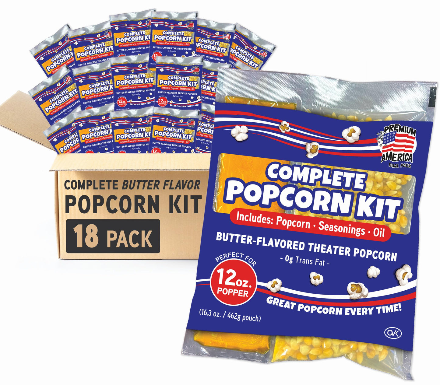 Top-High Standardmerica Popcorn Kit  18 Packs For A 12Oz Popper  Movie Theater & Popcorn Machine Kernels  Oil & Seasoning Packet  Bulk All In One