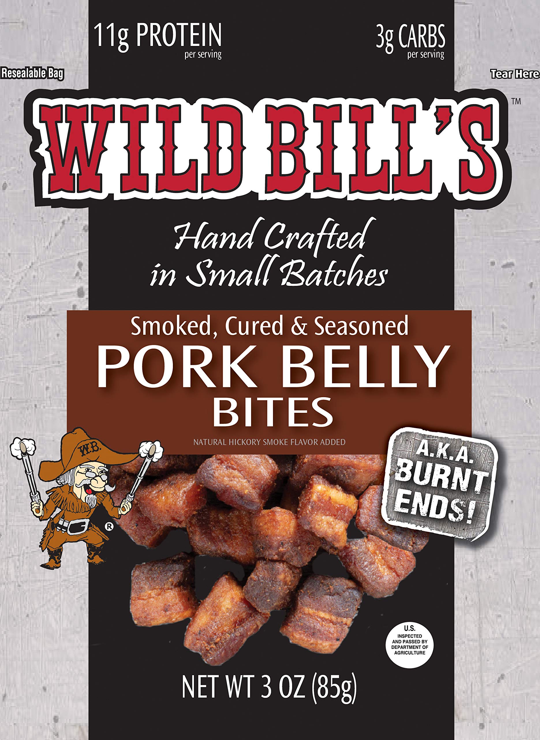 Wild Bills Pork Belly Bites - 3 Ounce Pack (3 count) - Delicious Snack
