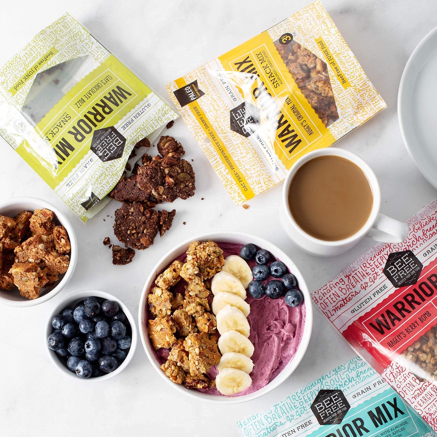 BeeFree Warrior Mix Gluten Free Granola - Chunky Granola Bites | Paleo Granola, Low Carb, Grain Free, Preservative Free, Oat Fre