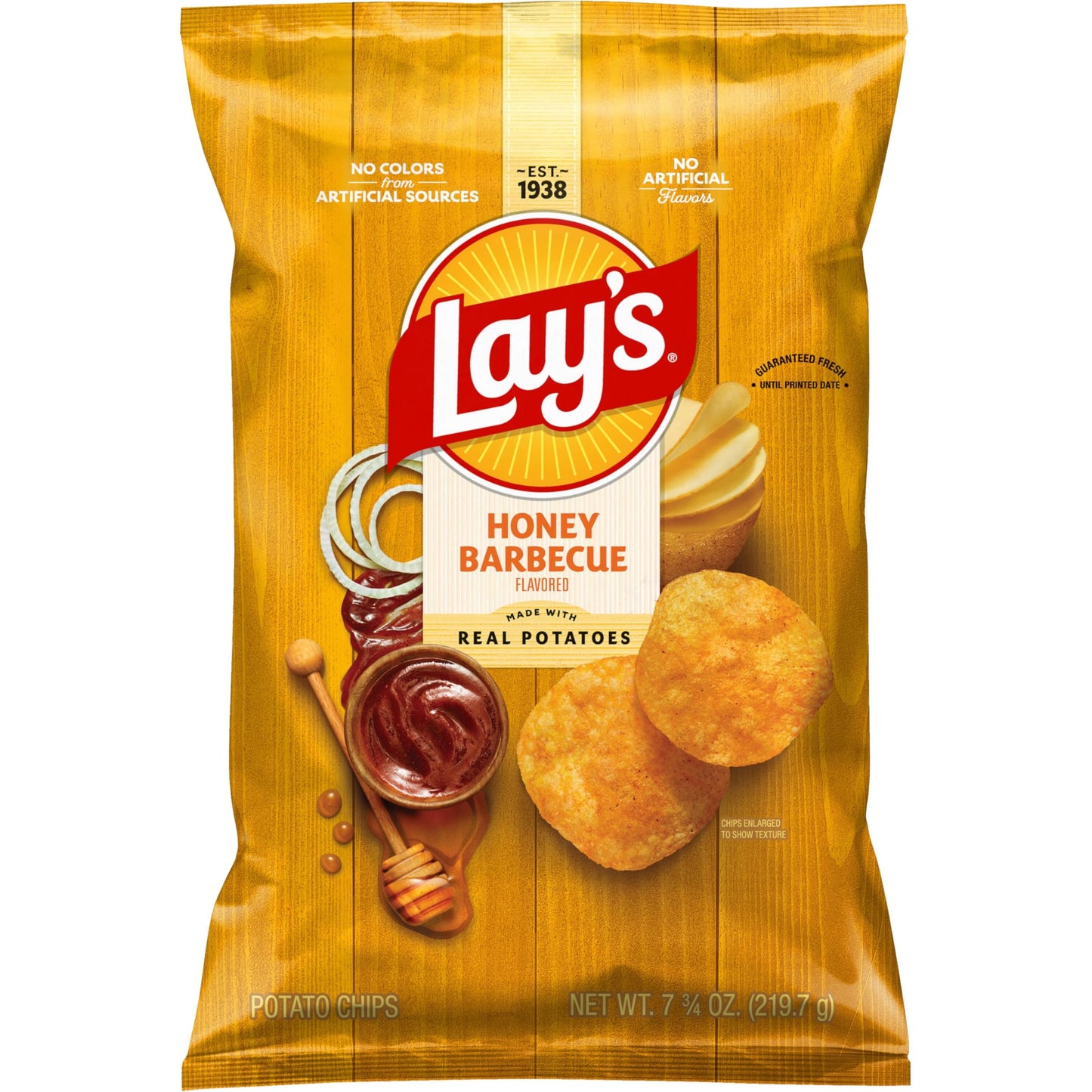Lays Potato Chips, Honey Barbecue Flavored Snacks, 7.75oz Bag