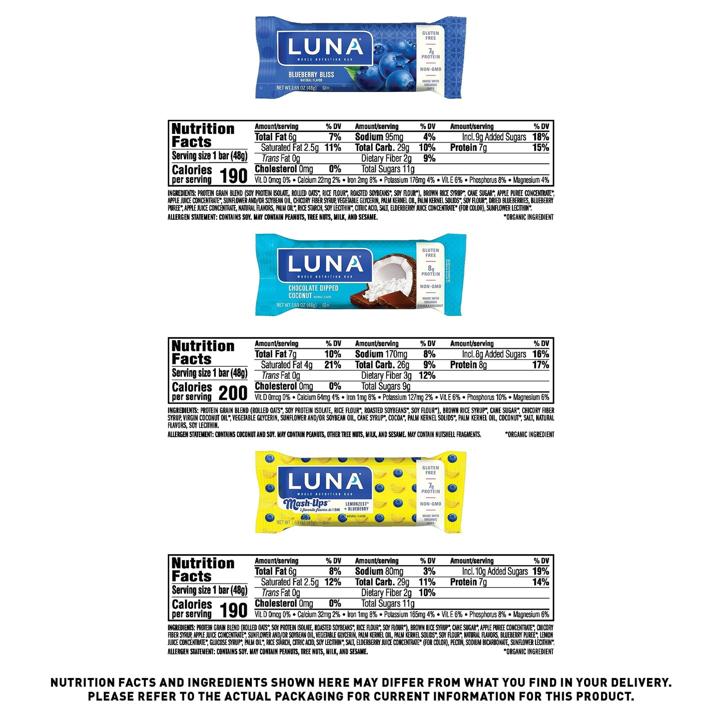 Luna Bar - Variety Pack - Gluten-Free - Non-Gmo - 7-9G Protein - Made With Organic Oats - Low Glycemic - 1.69 Oz. (12 Count)