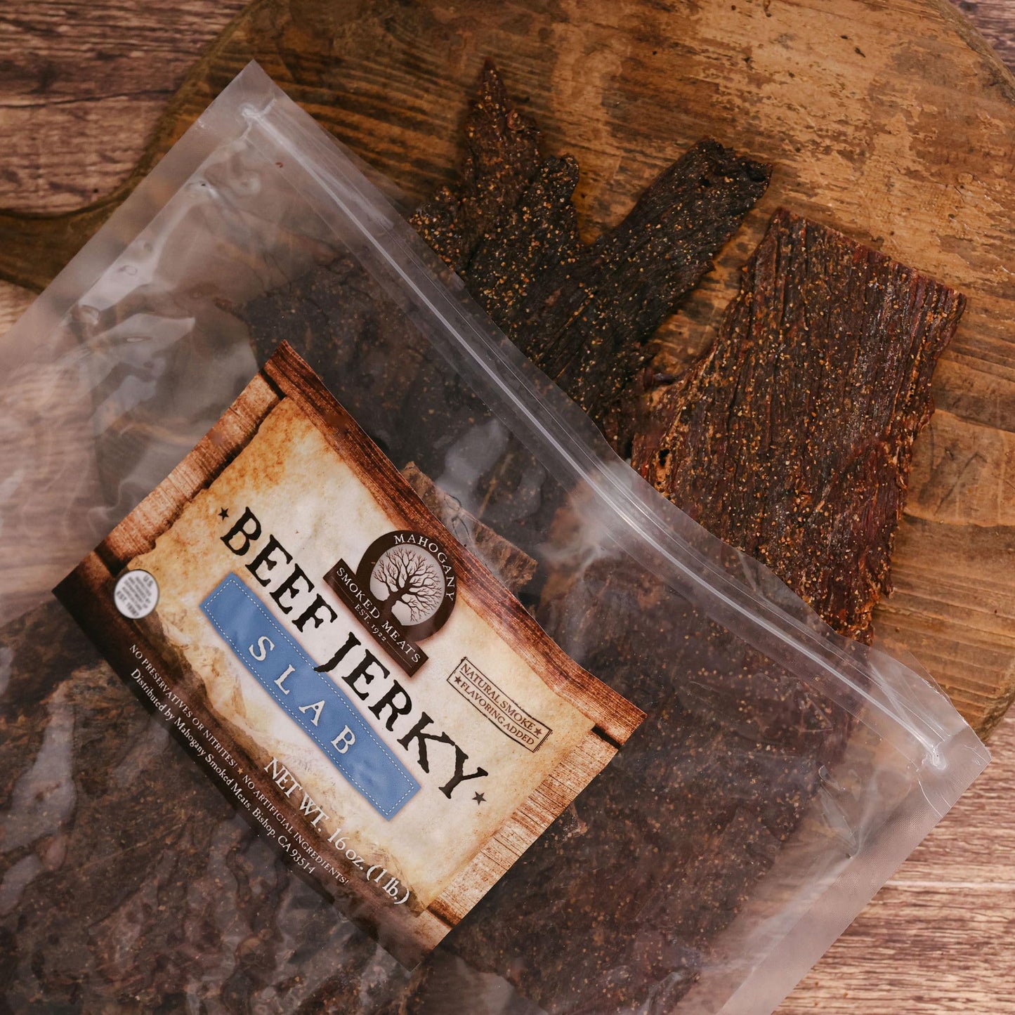 Mahogany Smoked Meats Beef Jerky - 16oz Slab, Pack of 1, Delicious Snack