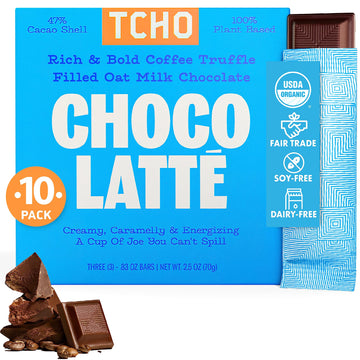 TCHO Choco Latte 47% Oat Milk Chocolate Bars (10 pack) | Plant Based, Organic & Fair Trade, | Non GMO, Non-Dairy, Vegan Chocolat