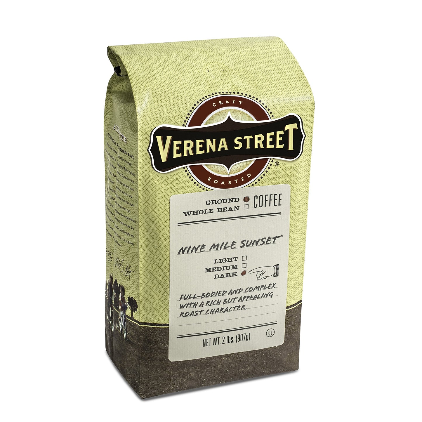 Verena Street Dark Roast Ground Coffee, 2 Pound, Rainforest Alliance Certified, Nine Mile Sunset