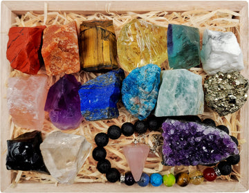 Zatny Raw Crystal Chakra Starter Collection 17Pcs Healing Crystal Kit, Flourite, Howlite, Obsidian, Amazonite, Apatite, Amethyts