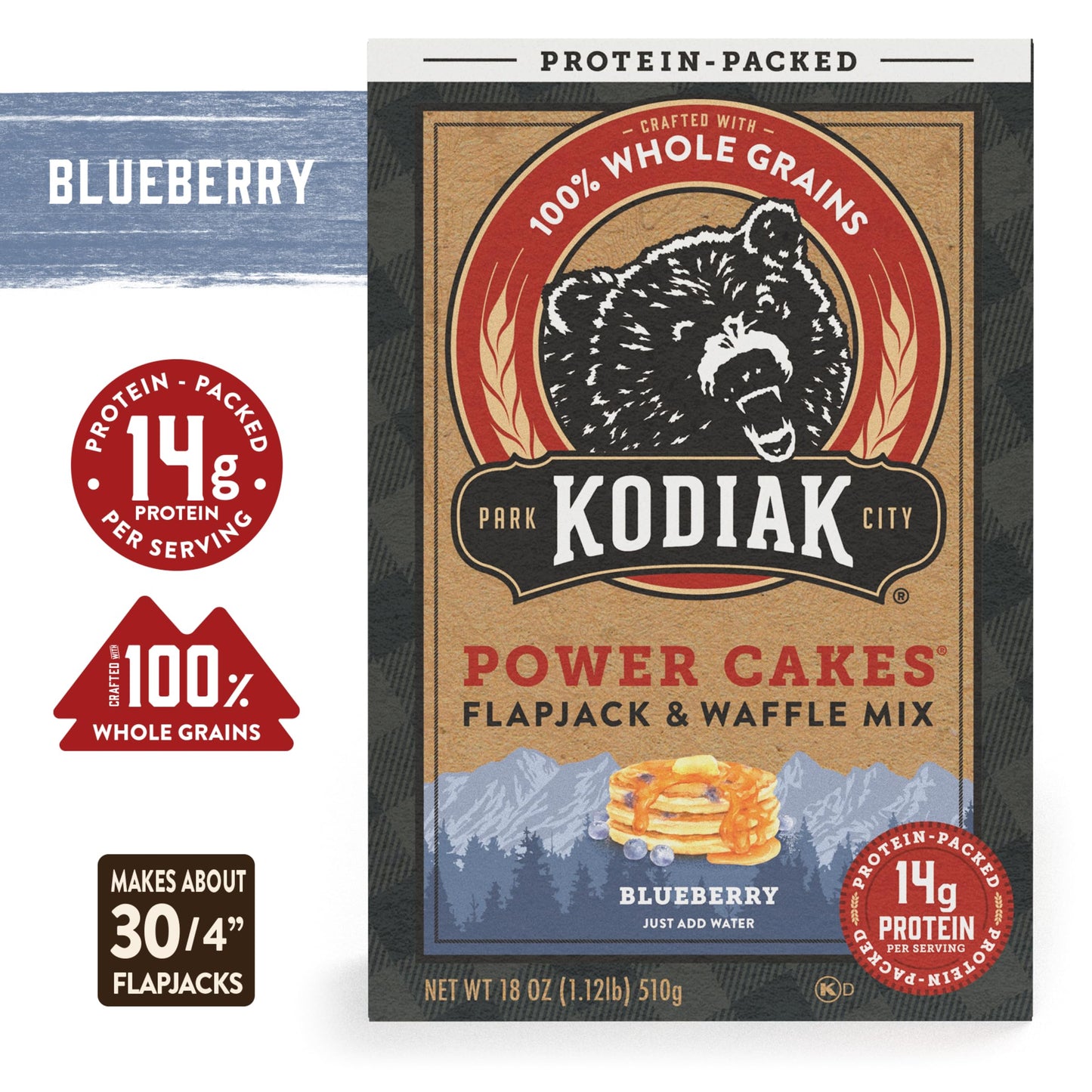 Kodiak Cakes Protein Pancake & Waffle Mix - 100% Whole Grain Blueberry - Pack of 6