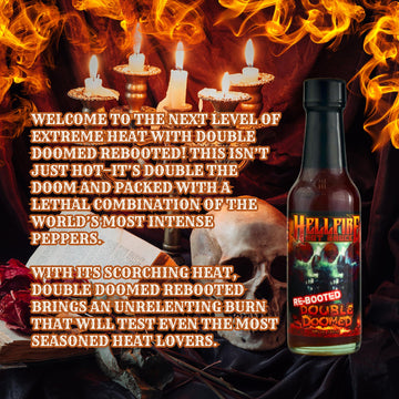 Hellfire Hot Sauce Double Doomed Rebooted- The Worlds Hottest Hot Sauce - Double Doomed Spiked With Double The Amount Of 6.66 Mi