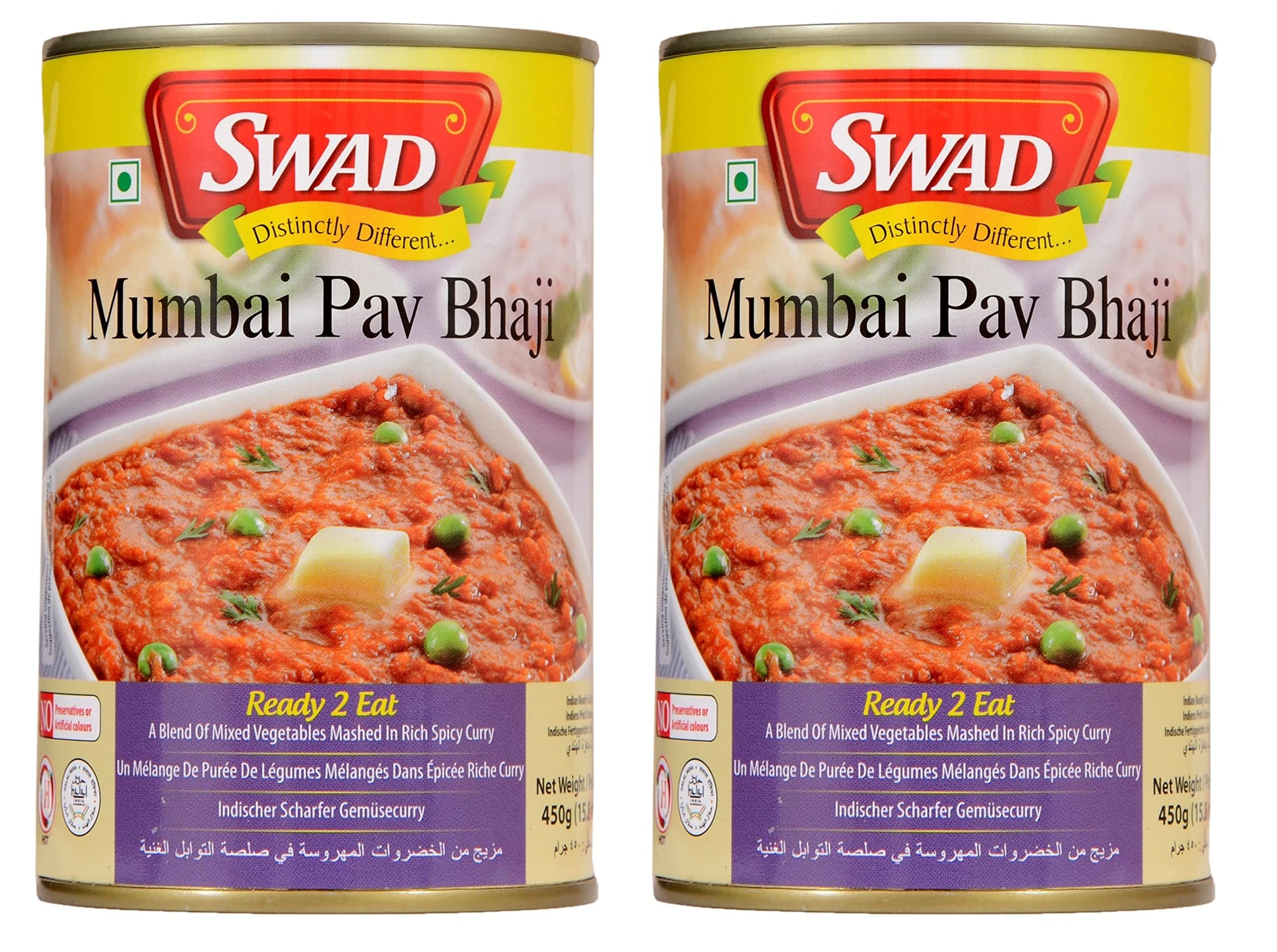 Swad Ready To Eat Mumbai Pav Bhaji Instant Mix Vegetarian Meal With No Added Preservative - 450 Grams (Pack Of 2)