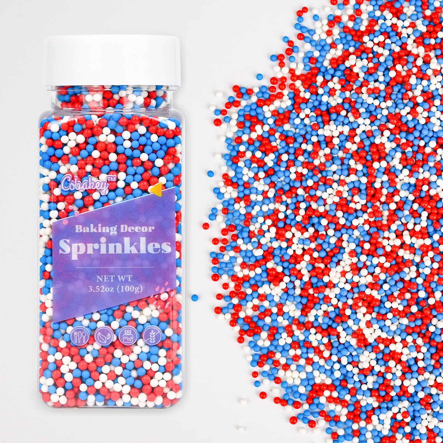 Cobakey Patriotic Sprinkles For Baking, 4Th Of July Sprinkles For Cupcakes, Red White And Blue Nonpareils Candy Perfect For Inde