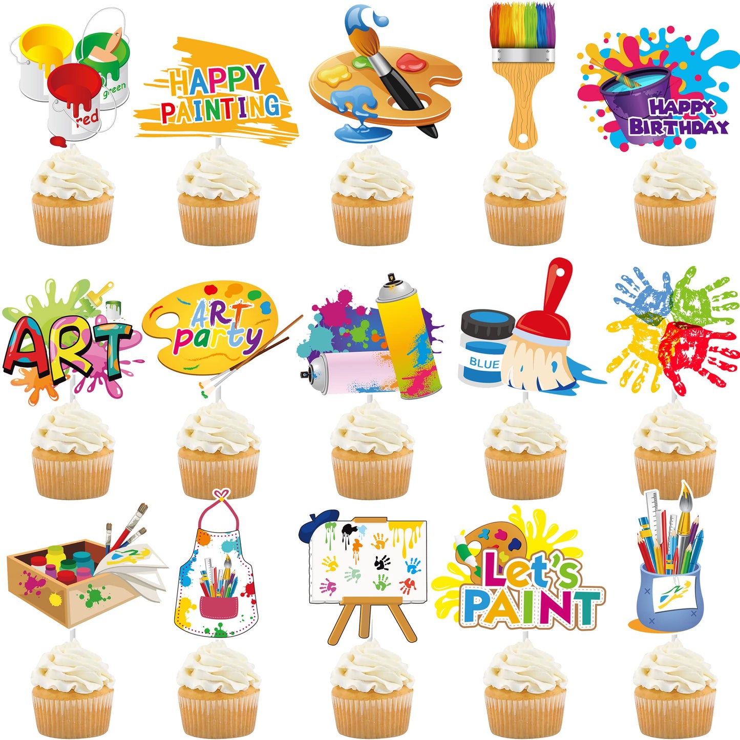 36Pcs Art Paint Party Cupcake Toppers Paint Brush Cupcake Picks Art Party Cake Decoration For Art Painting Theme Birthday Party