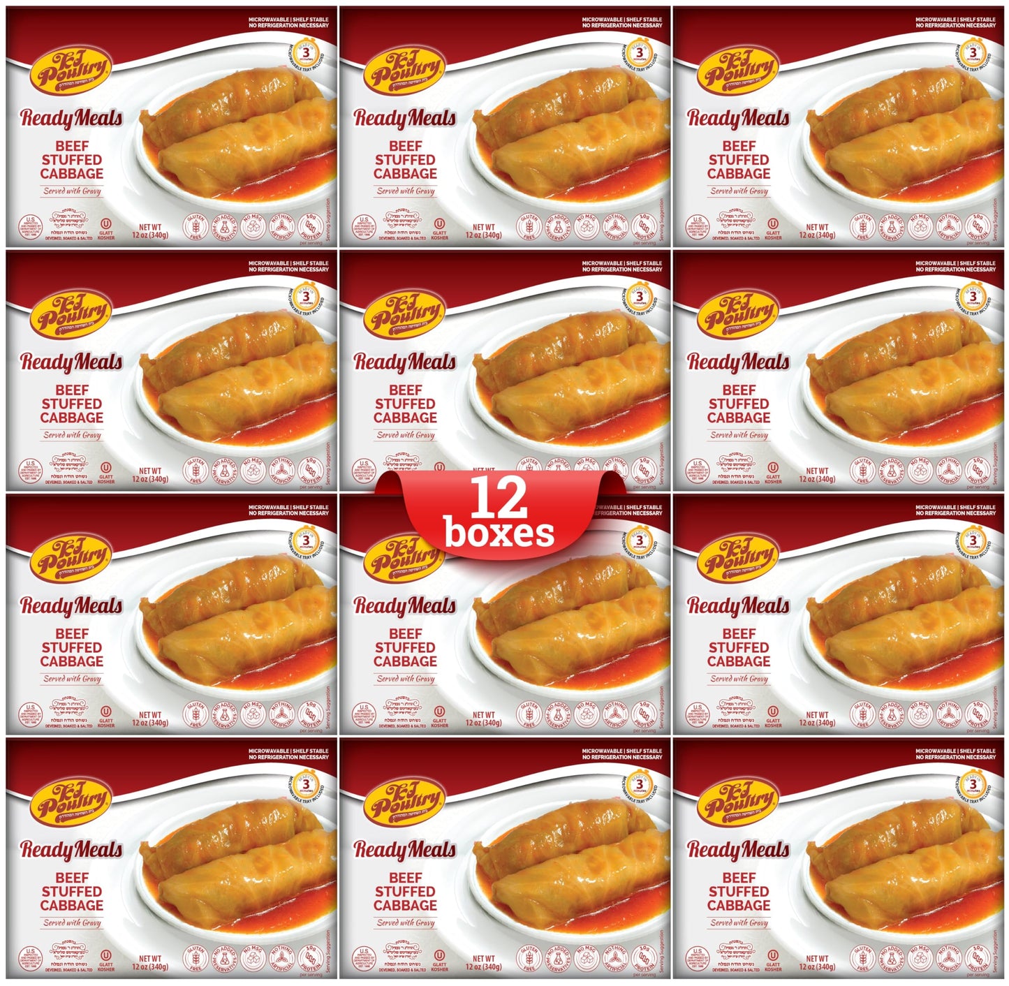 Kosher Beef Stuffed Cabbage Rolls, Mre Meat Meals Ready To Eat, Gluten Free (12 Pack) Prepared Entree Fully Cooked, Shelf Stable