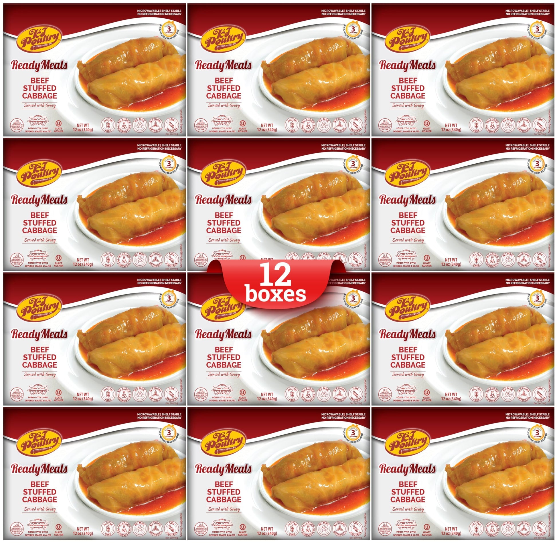 Kosher Beef Stuffed Cabbage Rolls, Mre Meat Meals Ready To Eat, Gluten Free (12 Pack) Prepared Entree Fully Cooked, Shelf Stable