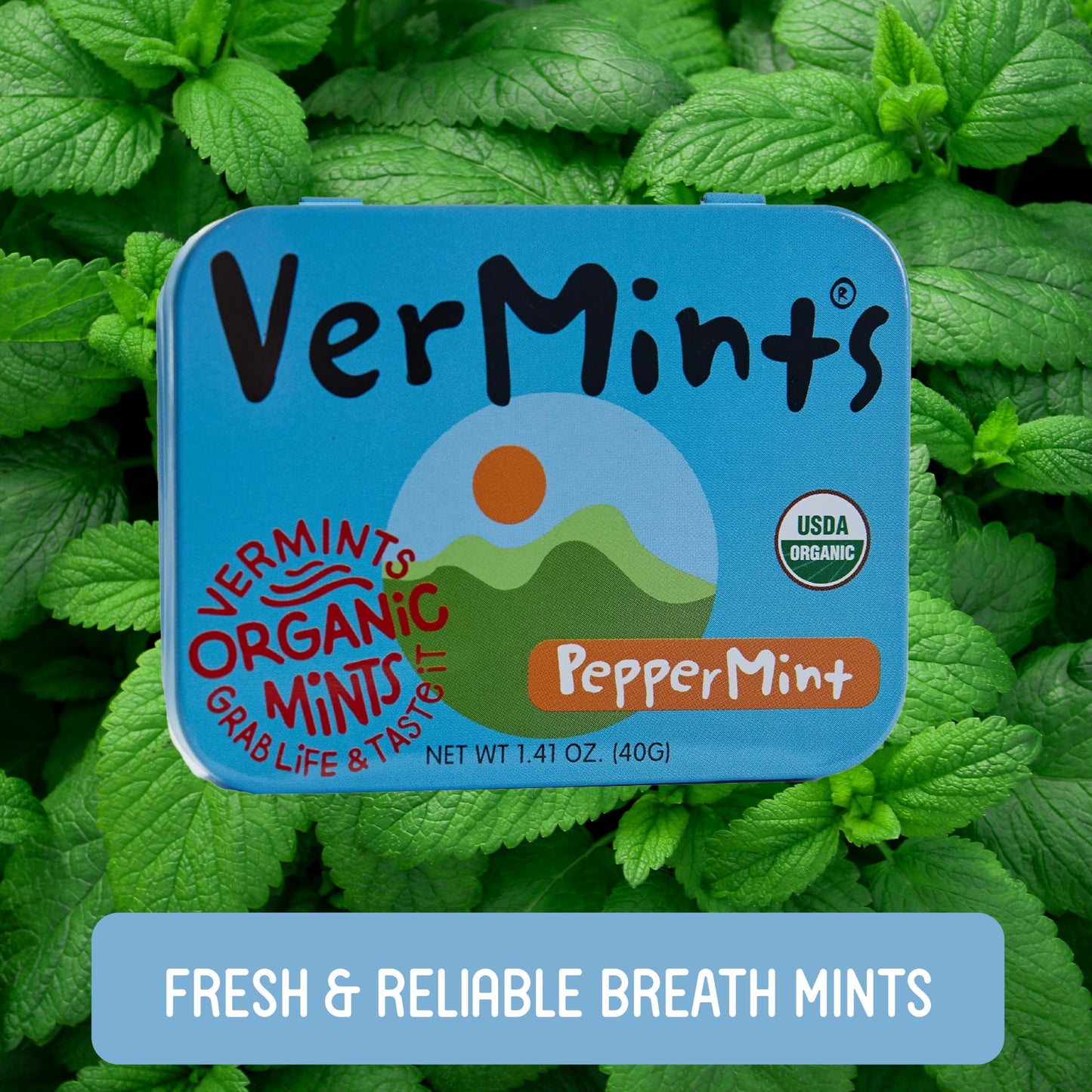 VerMints Organic Breath Mints PepperMint Candy Mints for Real Long-Lasting Flavor, Travel Size Tin - Non-GMO, Nut Free, Gluten F