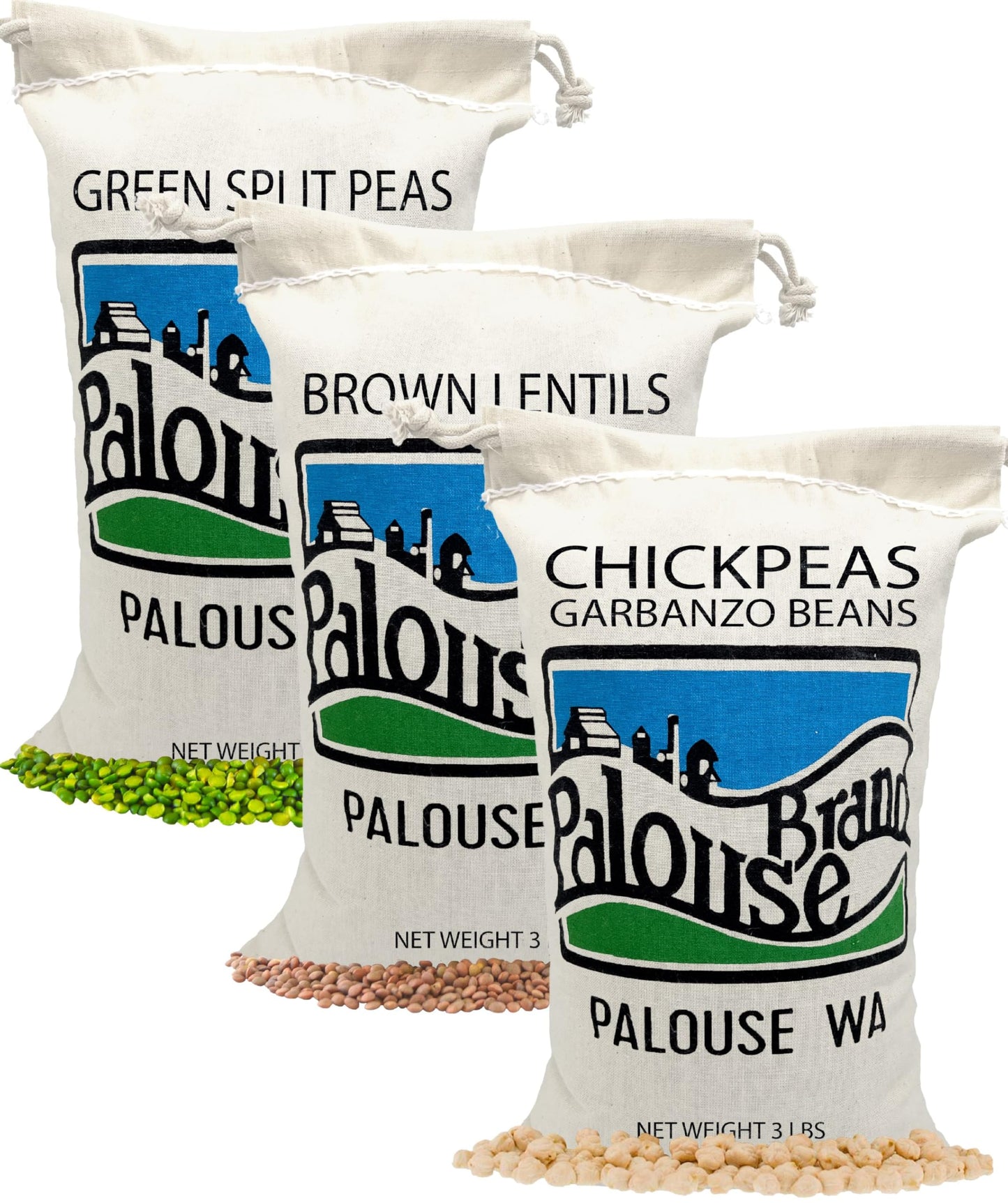 Certified Glyphosate Residue Free Chickpeas, Lentils, and Green Split Peas | 3 Pack of 3 LB Bags | Non-GMO Project Verified | Fa