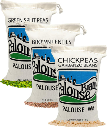 Certified Glyphosate Residue Free Chickpeas, Lentils, and Green Split Peas | 3 Pack of 3 LB Bags | Non-GMO Project Verified | Fa