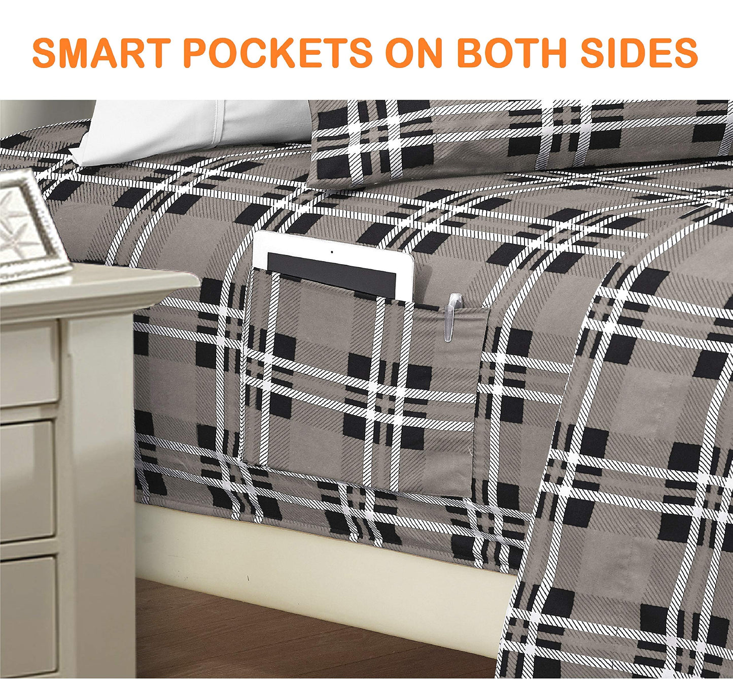 Elegant Comfort Luxury Soft Bed Sheets Plaid Pattern 1500 Thread Count Percale Egyptian Quality Softness Wrinkle And Fade Resist