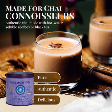 Blue Lotus Chai - Star Anise Masala Chai - Makes 100 Cups - 3 Ounce Masala Spiced Chai Powder With Organic Spices - Instant Indi