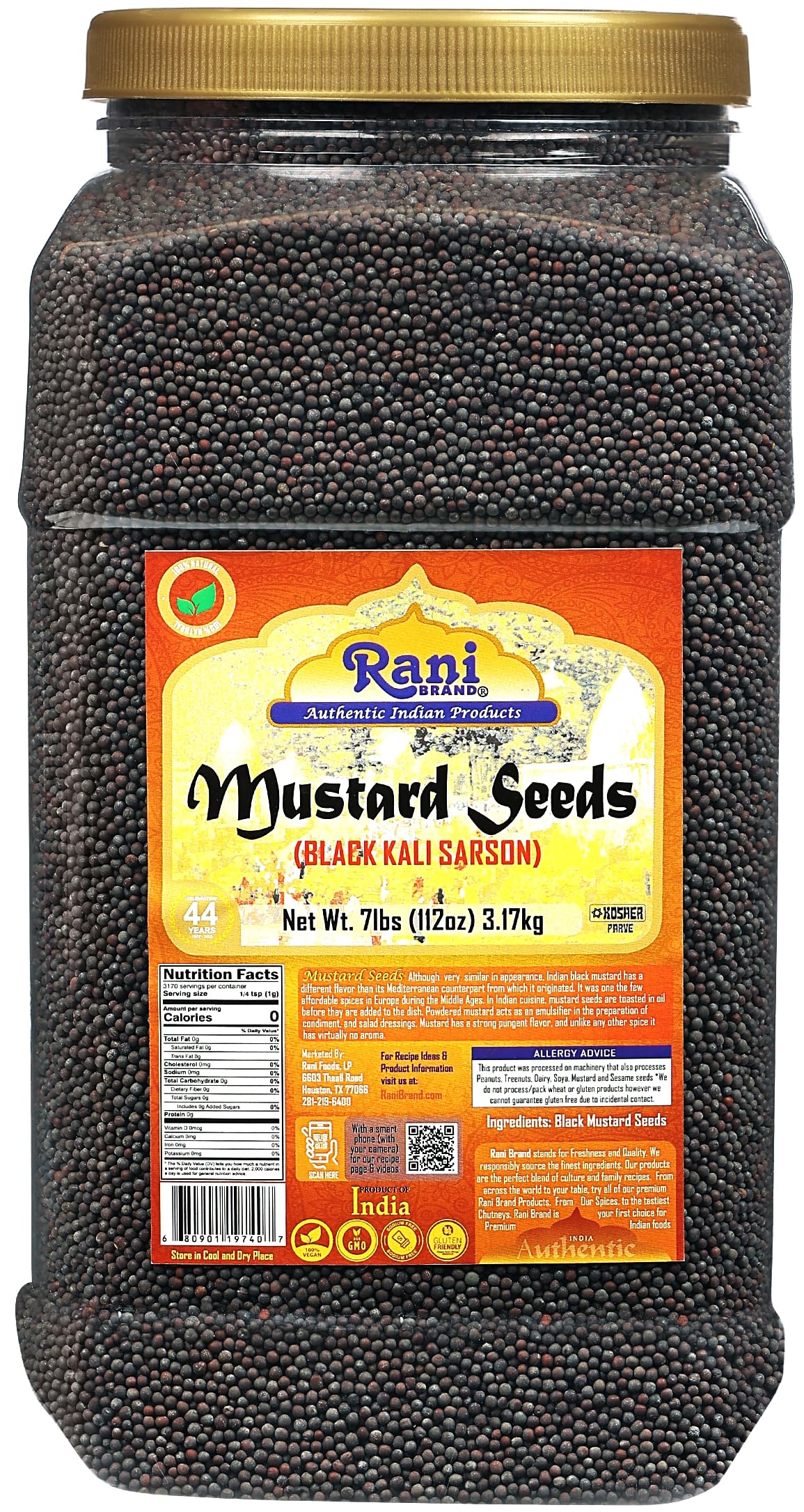 Rani Black Mustard Seeds Whole Spice (Kali Rai) 80Oz (5Lbs) 2.27Kg Bulk Pet Jar ~ All Natural | Gluten Friendly | Non-Gmo | Vega