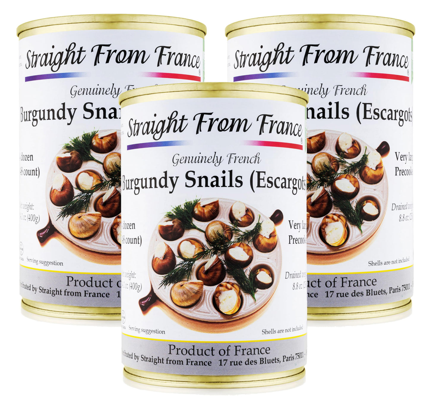 Straight From France Genuinely French  French Helix Pomatia Wild Burgundy Canned Escargots Snails 4 Dozen (Pack Of 3)