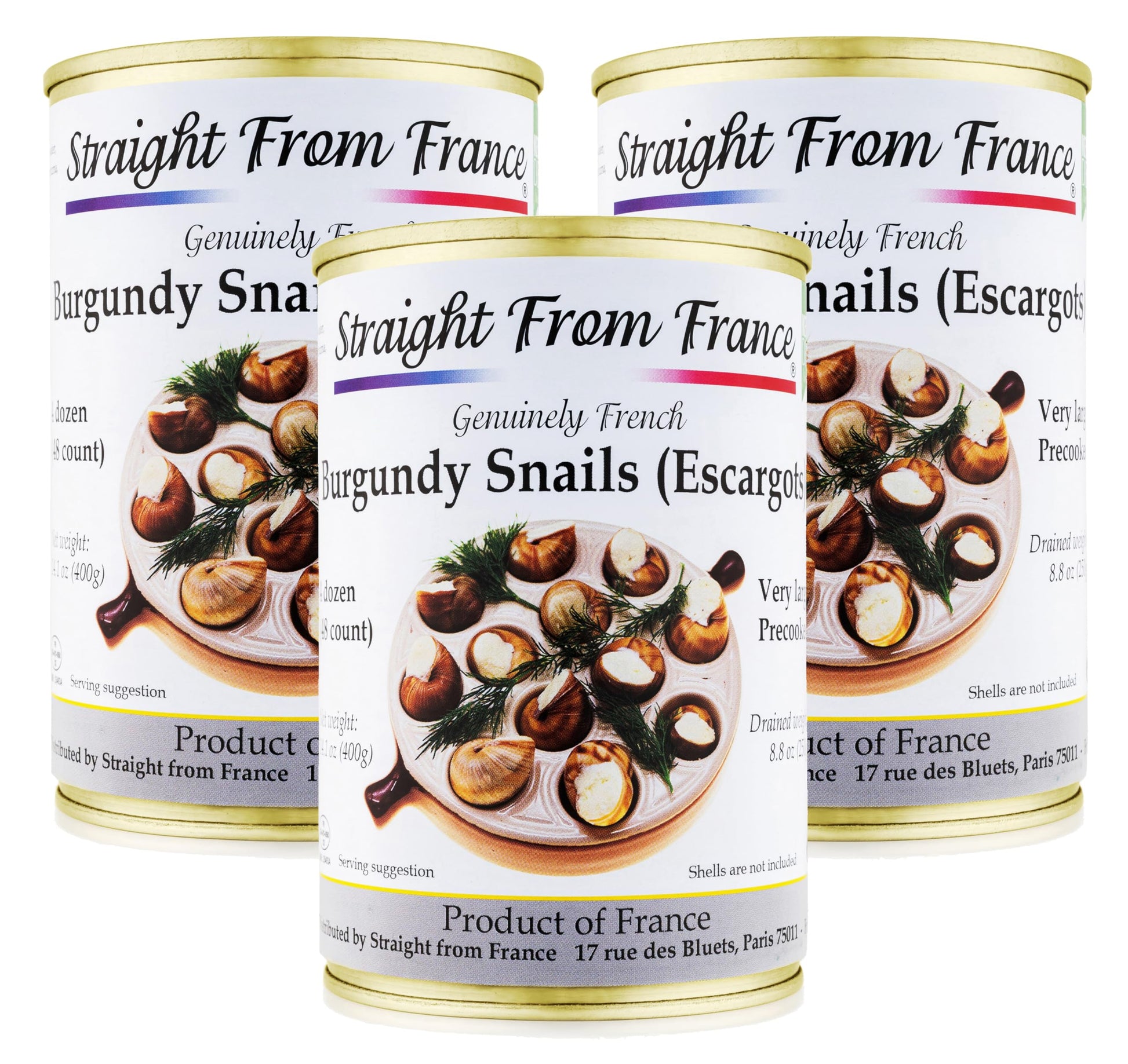 Straight From France Genuinely French  French Helix Pomatia Wild Burgundy Canned Escargots Snails 4 Dozen (Pack Of 3)