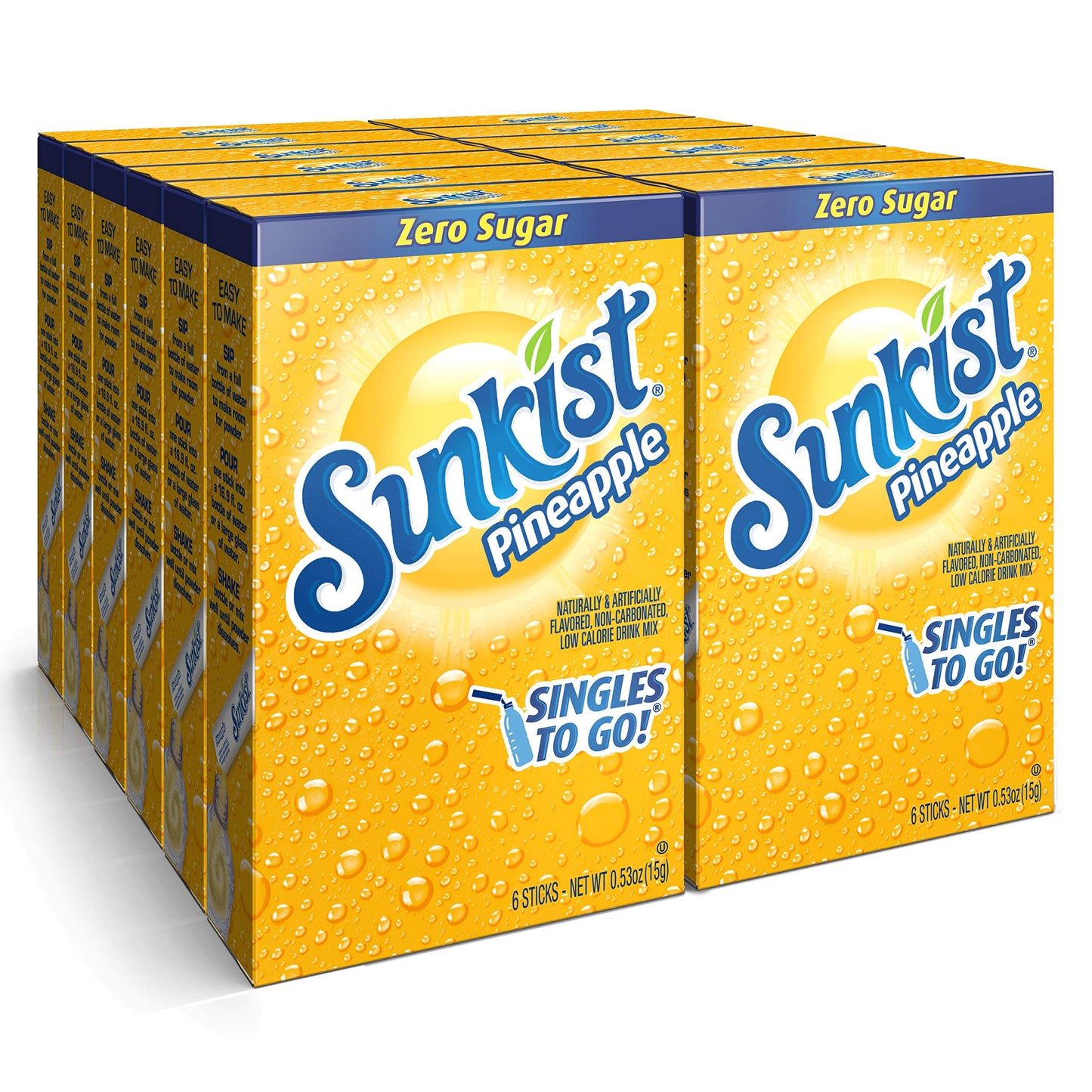 SINGLES TO GO! Sunkist Soda Pineapple Drink Mix, 0.53 OZ, 6 Count (Pack of 12)