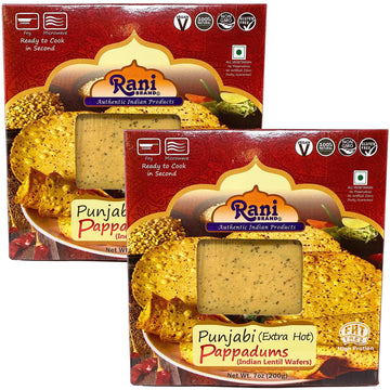 Rani Pappadums (Indian Lentil Wafer Snack) Punjabi Papad - Extra Hot, 7oz (200g) Approximately 15pc, 7 inches, Pack of 2 ~ All N
