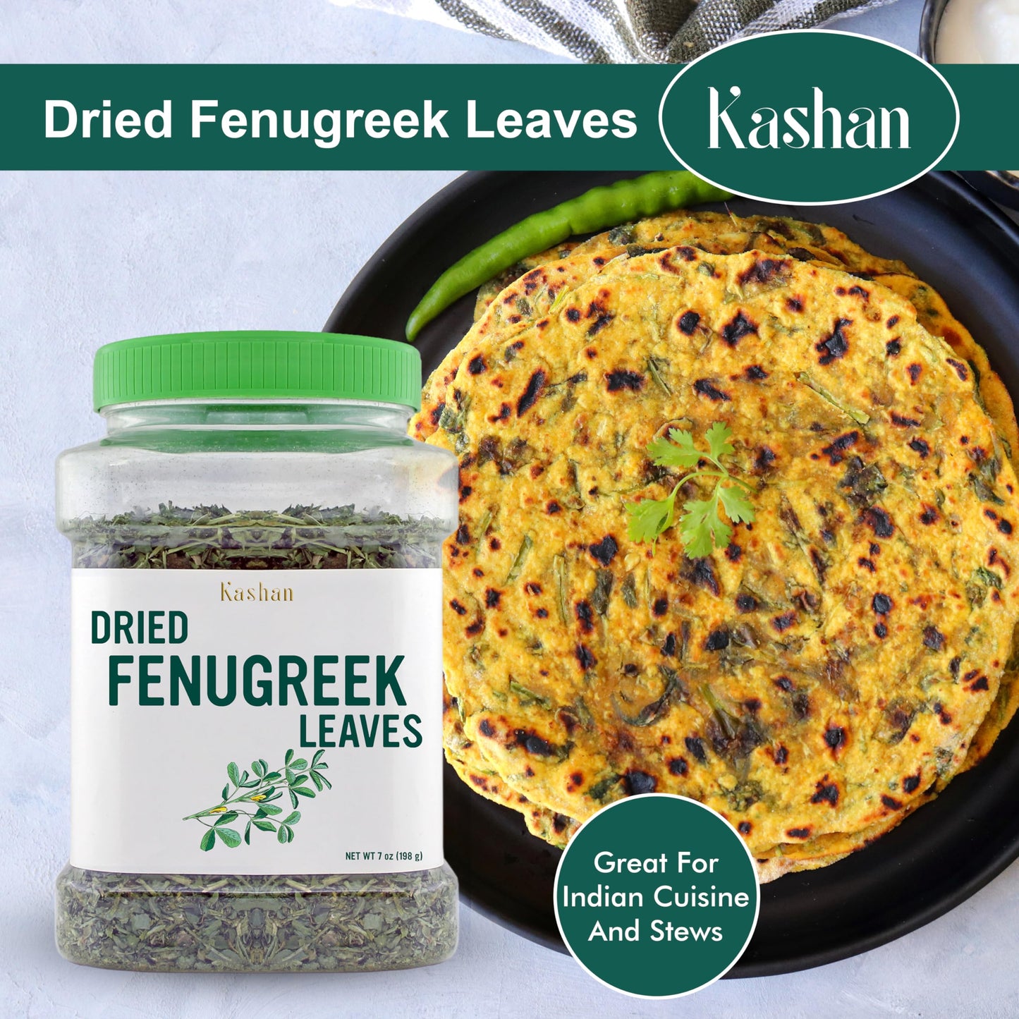 Kashan Dried Fenugreek Leaves, Kasuri Methi, Great For Cooking & Food Flavoring, Middle Eastern Cuisine And Aromatic Seasoning,