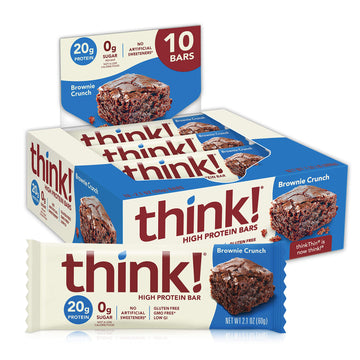 Think! Protein Bars, High Protein Snacks, Gluten Free, Sugar Free Energy Bar With Whey Protein Isolate, Brownie Crunch, Nutritio