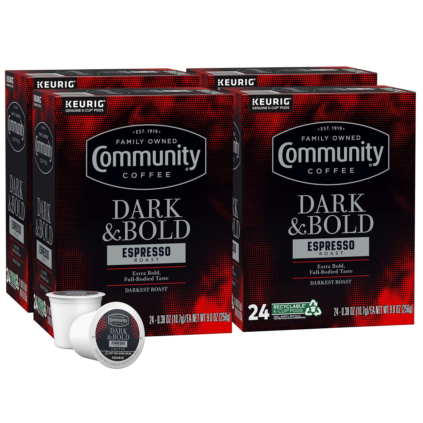 Community Coffee Dark & Bold Espresso Roast Coffee Pods, 24 Count (Pack of 4), Compatible with Keurig 2.0 K-Cup Brewers