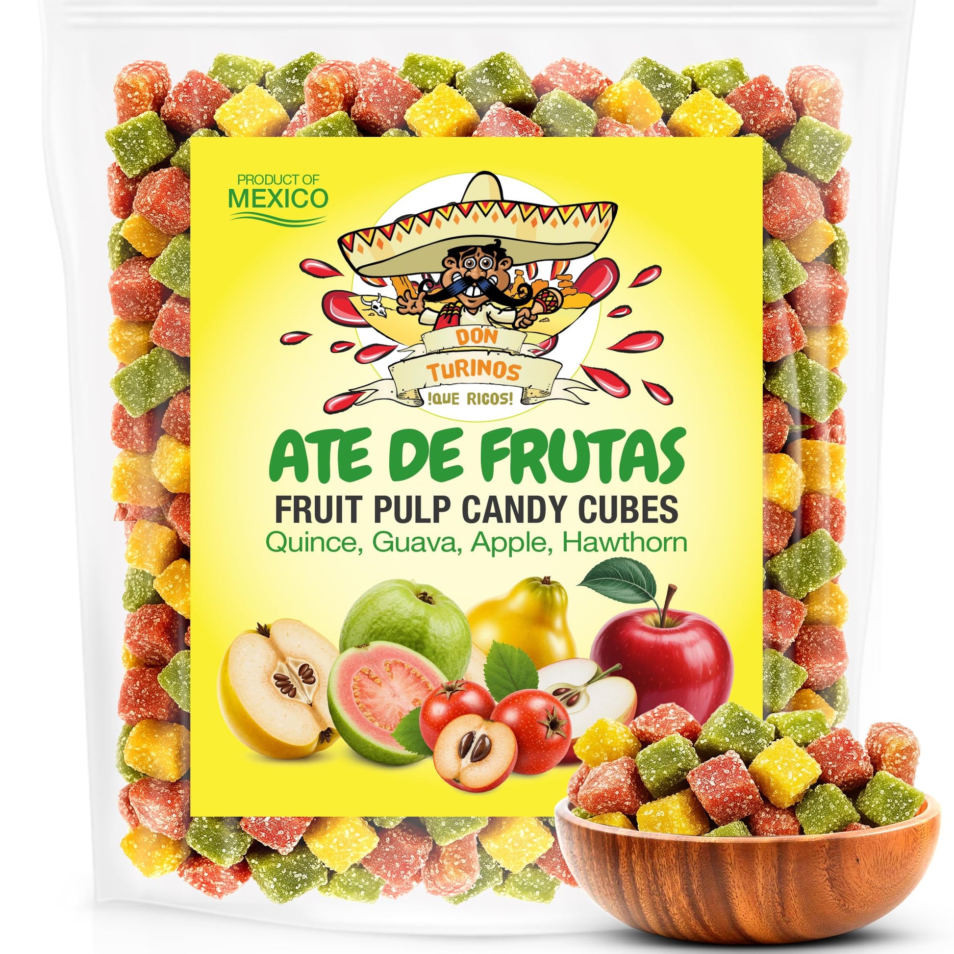 DON TURINOS Mexican Candy Fruit Cubes - Gluten-Free Guava, Quince, Apple, Hawthorn - 15.1 cm x 6.1 cm x 19.4 cm