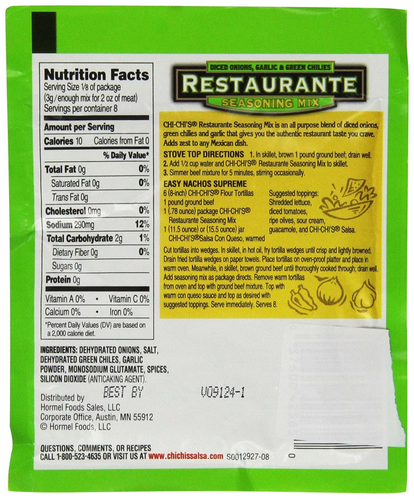 CHI-CHIS Seasoning Mix with Diced Onions, Garlic & Green Chiles, 0.78 oz Package