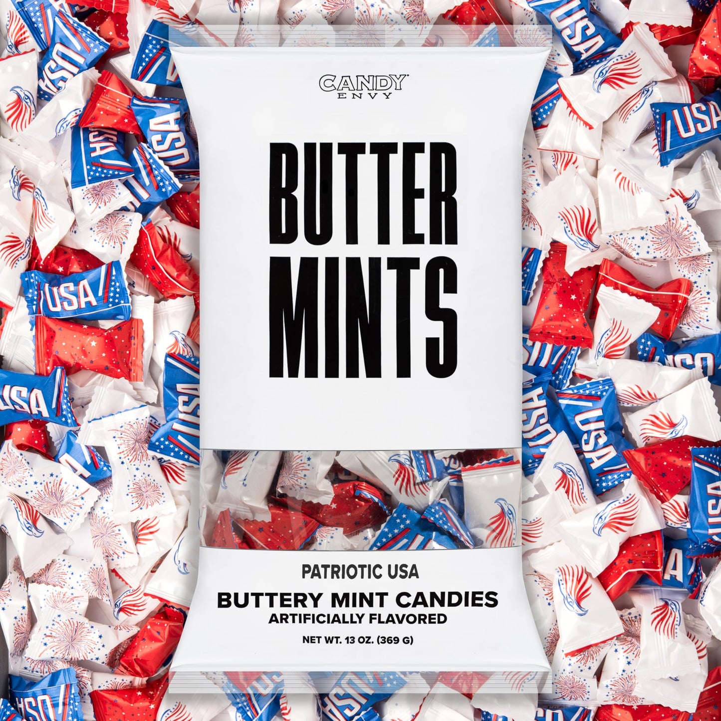 Candy Envy - Patriotic USA Buttermints - 13 oz. Bag - Approximately 100 Individually Wrapped Mints - Fourth of July Memorial Day