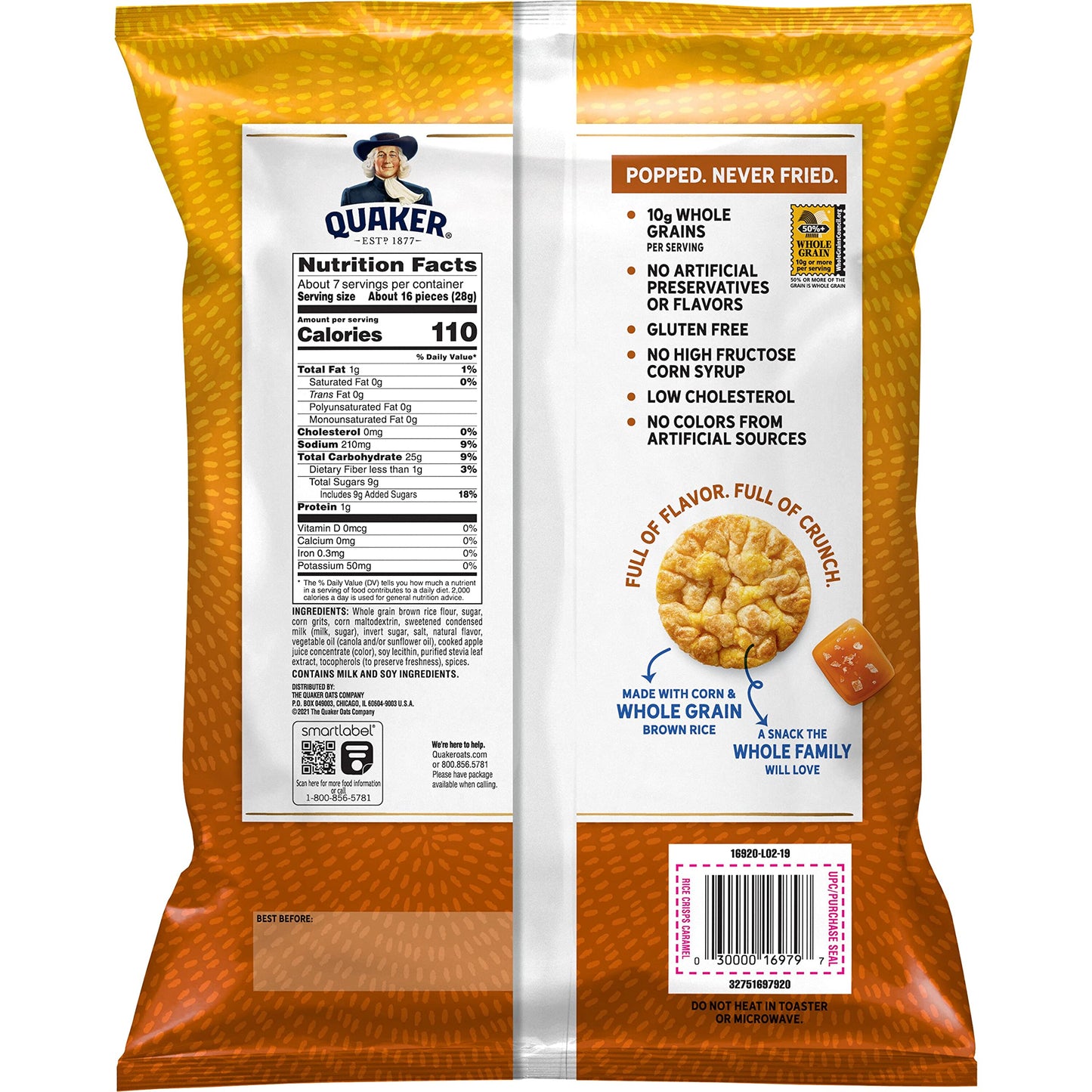Quaker Rice Crisps, Caramel Corn, 7.04 oz Bag